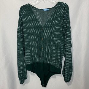 Draper James Forest Green Polka Dot Bodysuit